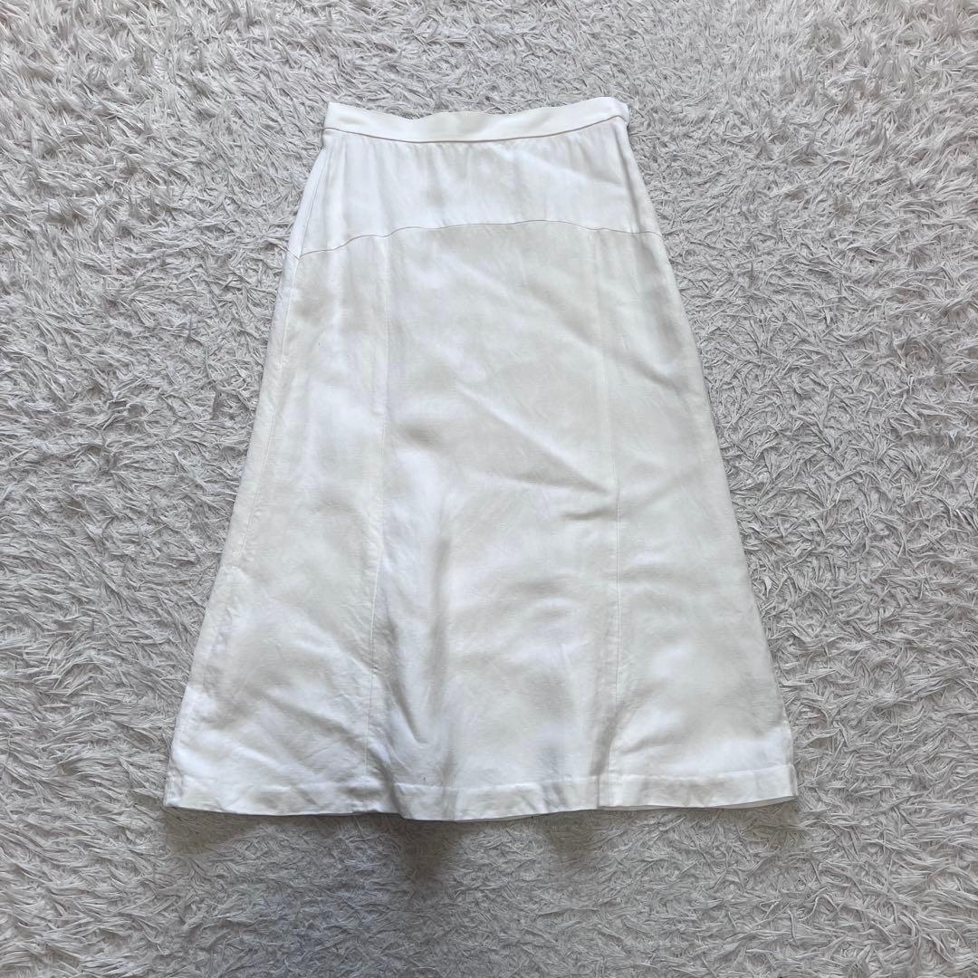 美品 現行 ベイジ セットアップスーツ ノーカラージャケット リネン混 スカート