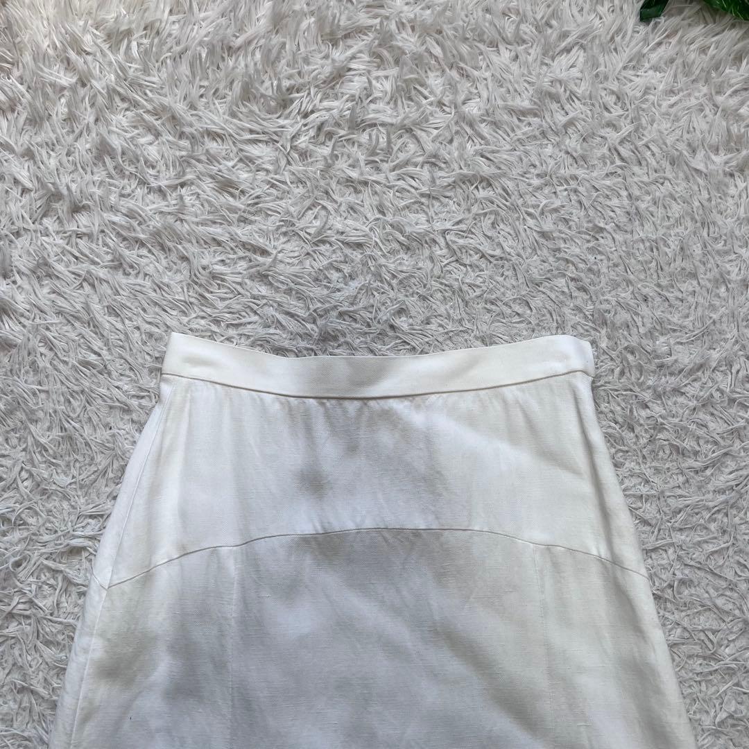 美品 現行 ベイジ セットアップスーツ ノーカラージャケット リネン混 スカート