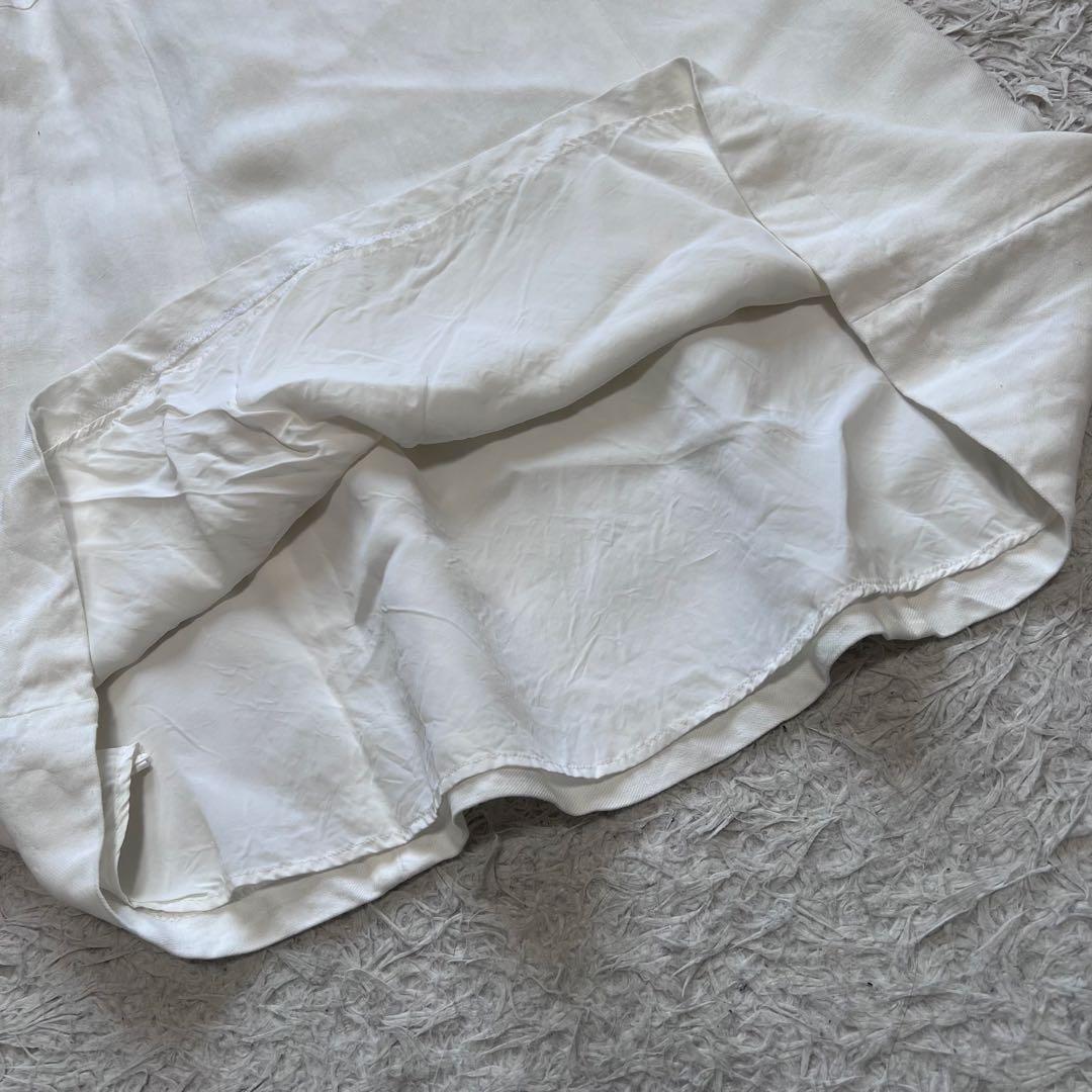 美品 現行 ベイジ セットアップスーツ ノーカラージャケット リネン混 スカート