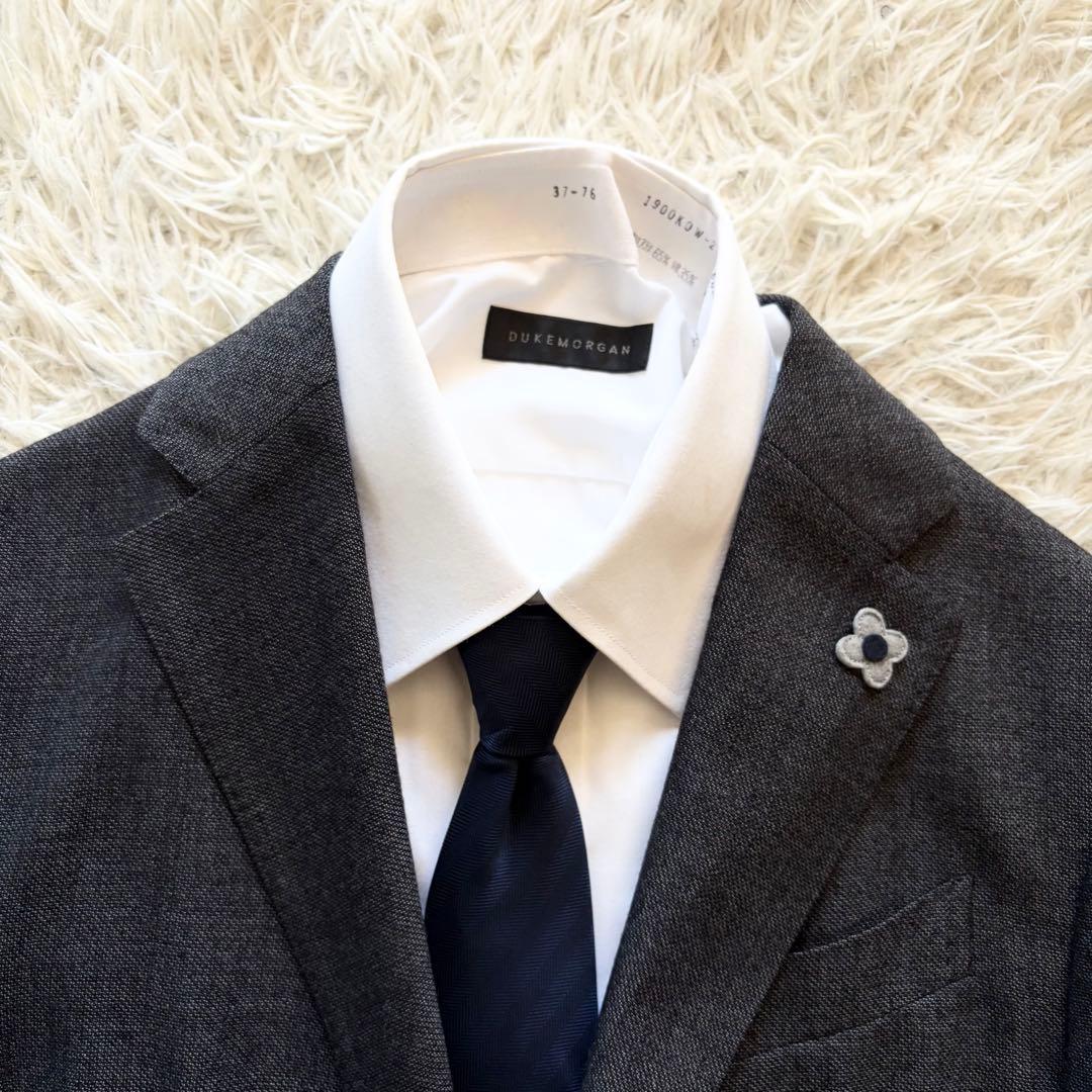 <極美品>LARDINI easy wear 新ロゴ グレー ウールスーツ 46