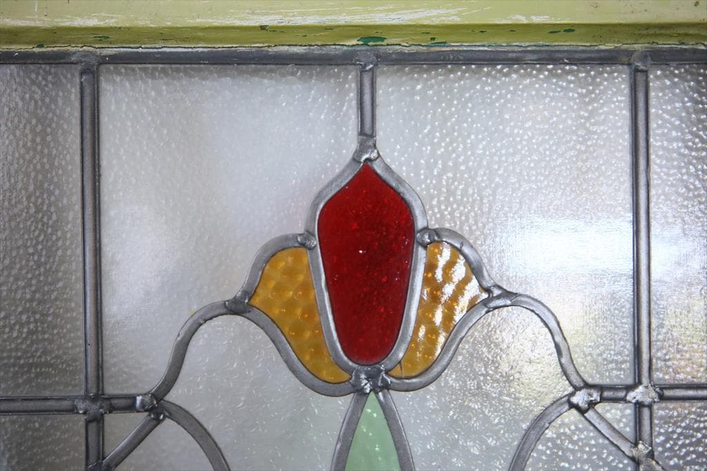 英国アンティークステンドグラス窓枠/ガラスウィンドウ/建具(84-212-8)