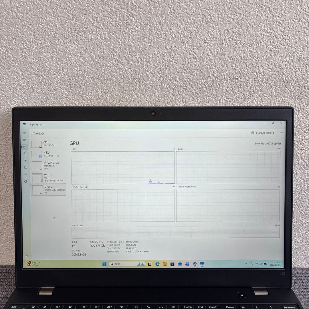 lenovo thinkpad L15 i5-10210U メモリ8GB指紋認証