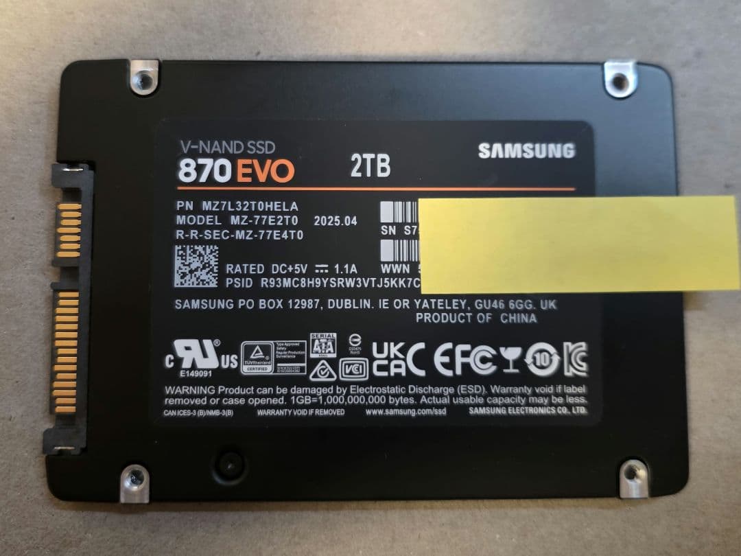 外付けハードディスク・ドライブ Samsung 870 EVO 2TB SATA SSD