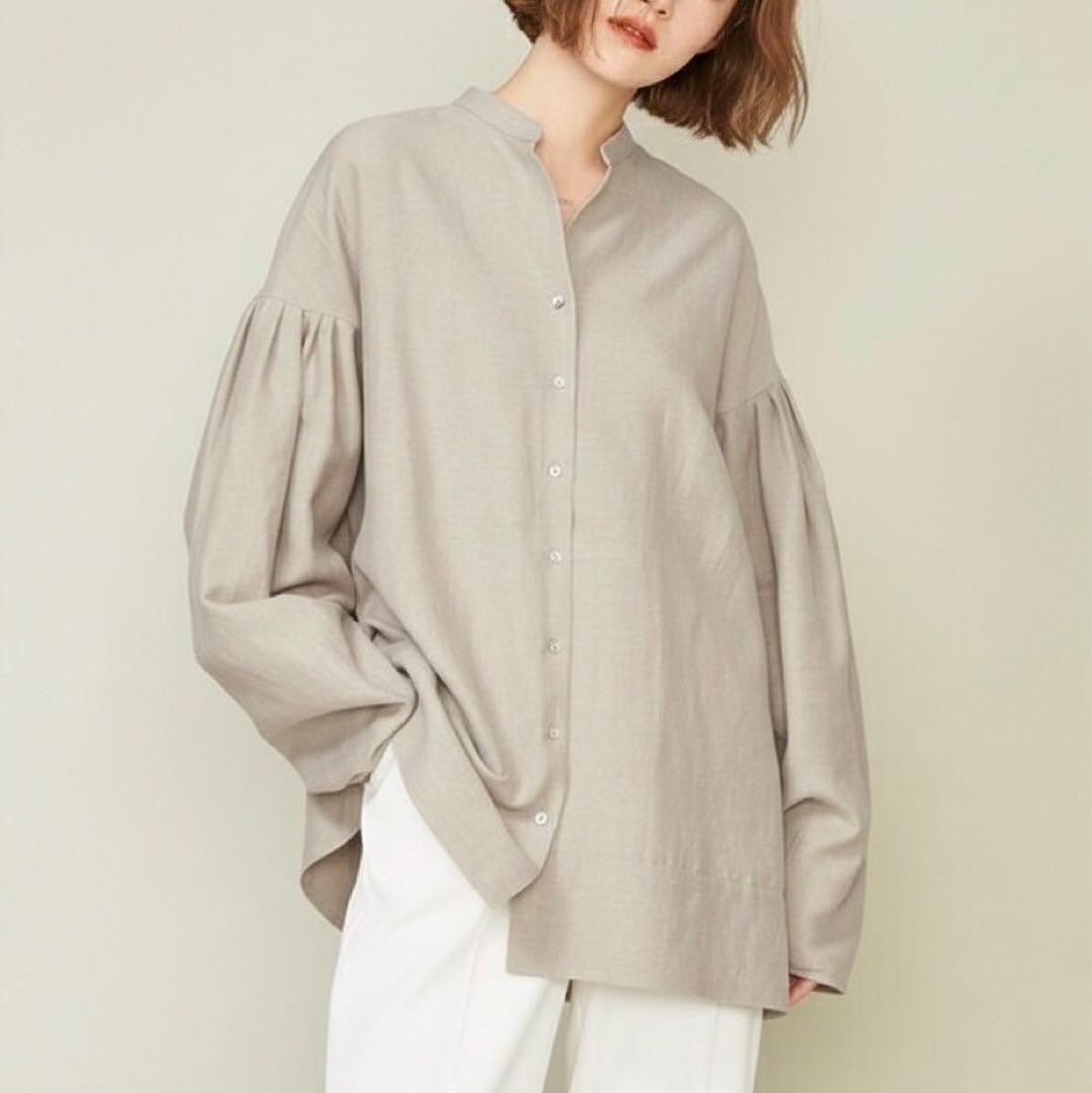 ユナイテッドアローズ ＜conte＞ ギャザースリーブ バンドカラーシャツ