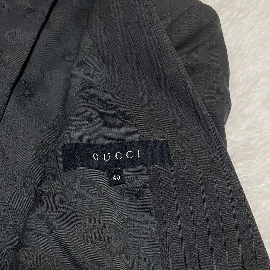 998 GUCCI テーラードジャケット グレー ストライプ 40 裏地総柄