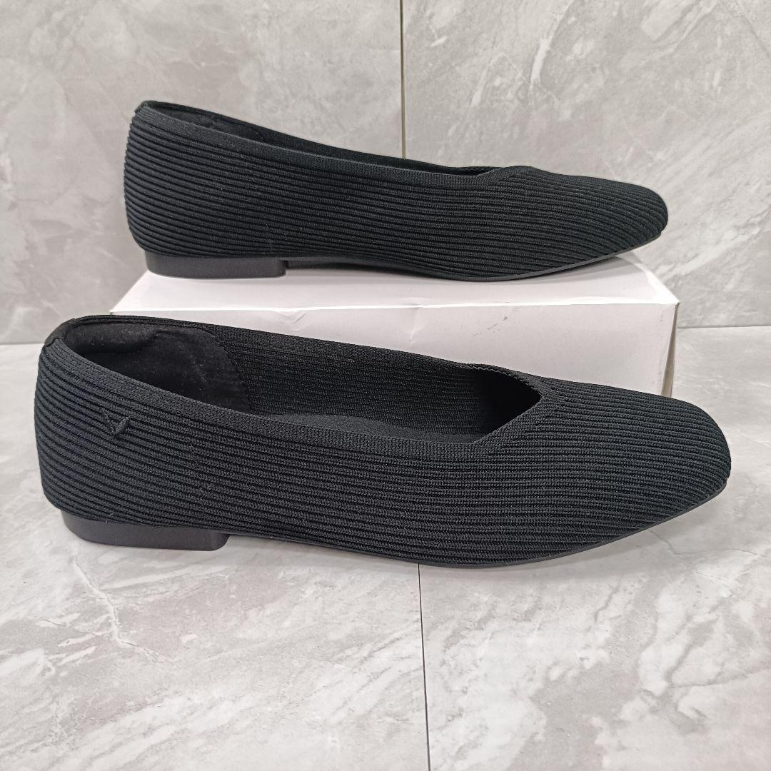 【新品】VIVAIA ビバイア フラットシューズ スクエアトゥ 25cm相当 黒