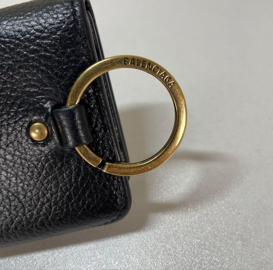 バレンシアガ　ロゴプリント レザーキーケース ブラック