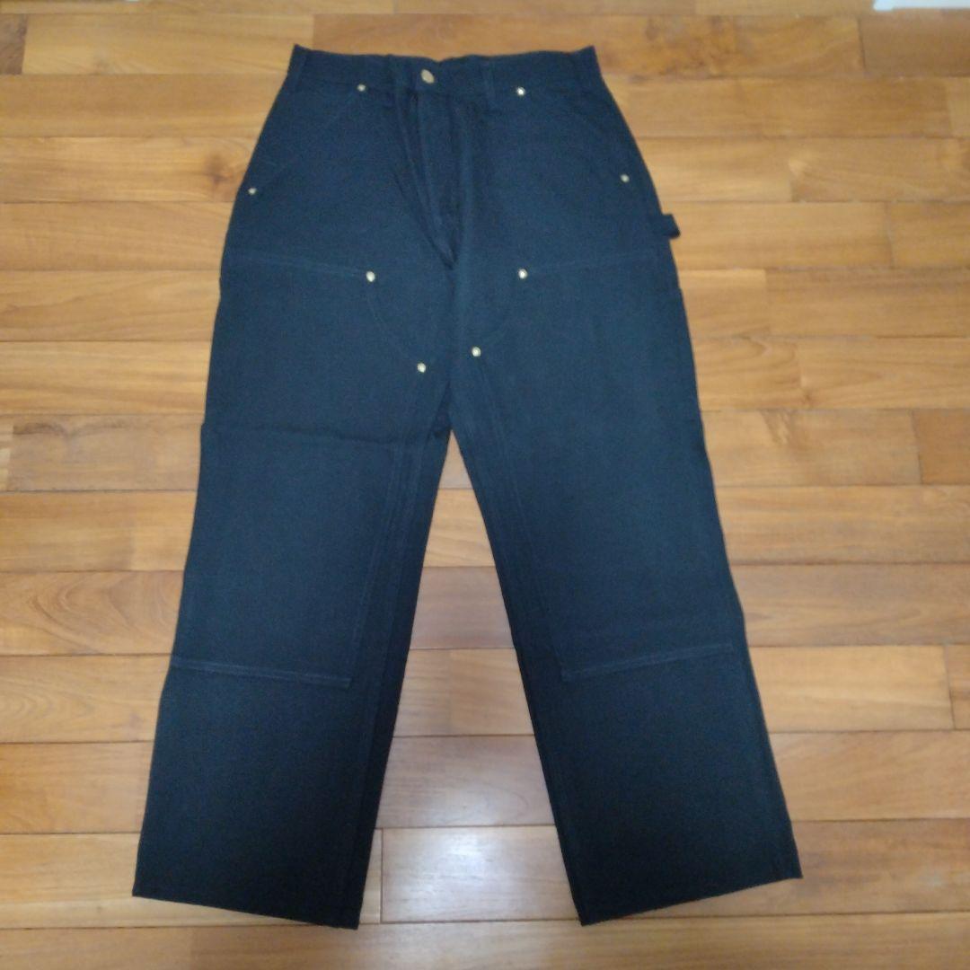 ★本物米国製レアサイズ！W32*L28CARHARTTダブルニーB01ブラック