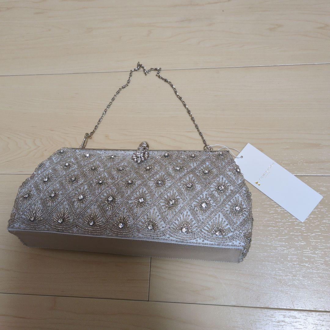 組曲シルバー ビーズ装飾 クラッチバッグ　結婚式　バッグ