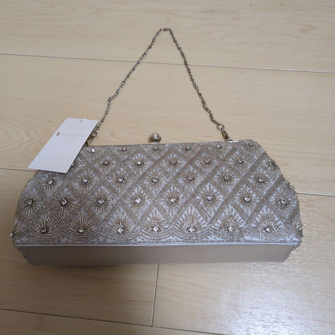 組曲シルバー ビーズ装飾 クラッチバッグ　結婚式　バッグ