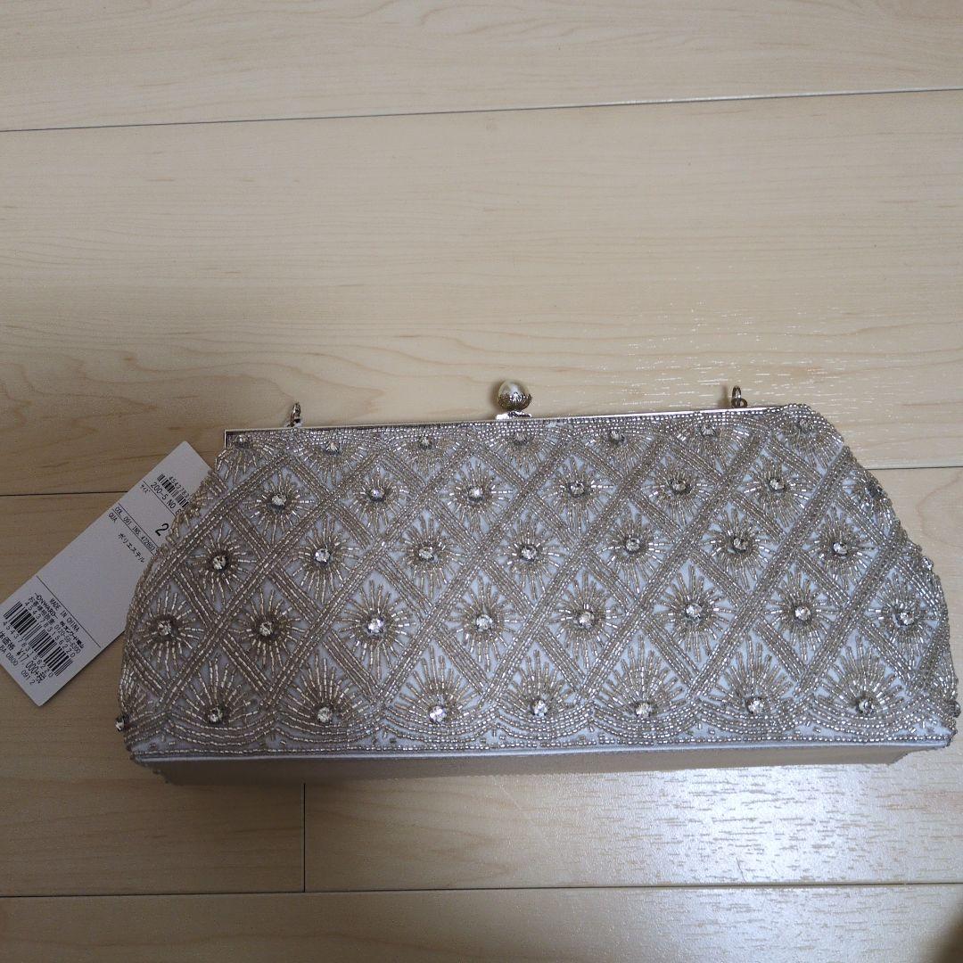 組曲シルバー ビーズ装飾 クラッチバッグ　結婚式　バッグ