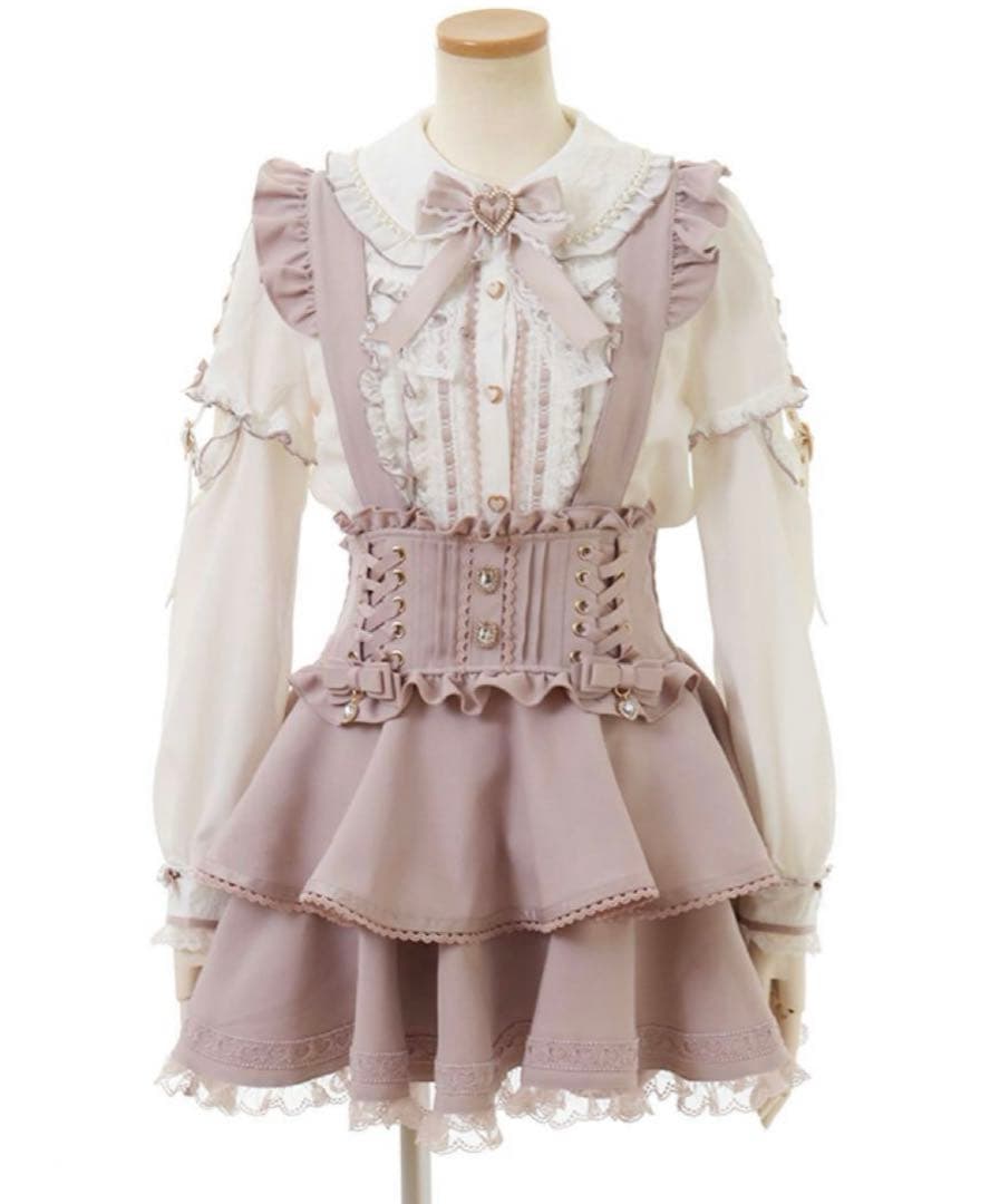 LIZLISA サスペンダー付ティアードスカパン ピンク