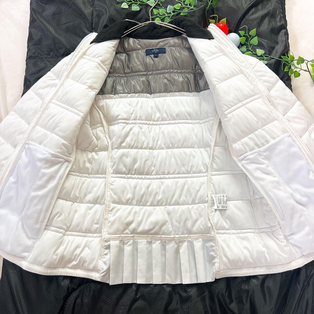 極美品 キャロウェイ 中綿ジャケット バック裾プリーツ 白 Ｌ