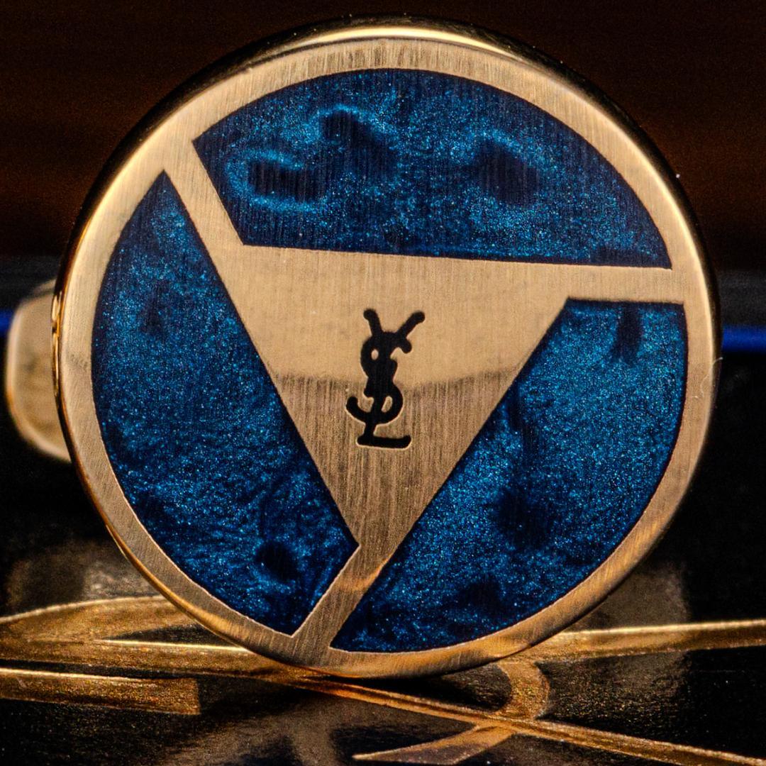 わんわん オールドサンローラン ブルーマーブル トライアングルシェイプ