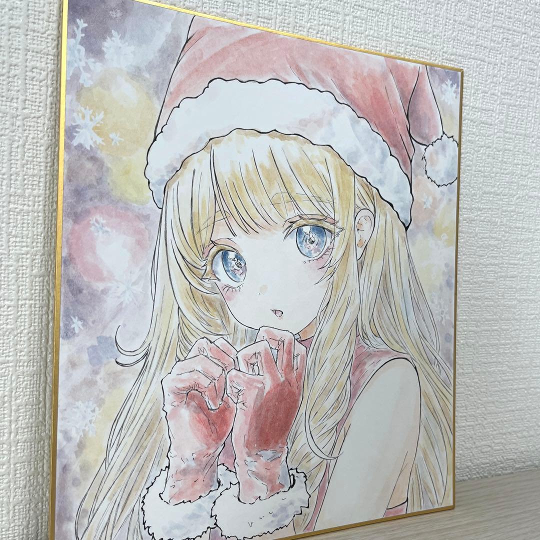 手描きイラスト　クリスマス　サンタ少女1、2セット　色紙イラスト