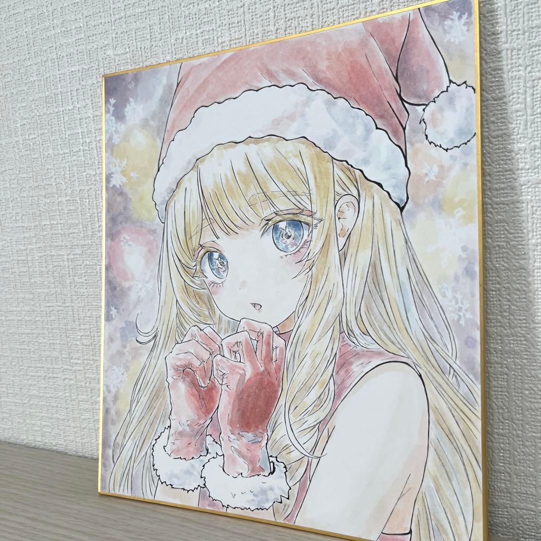手描きイラスト　クリスマス　サンタ少女1、2セット　色紙イラスト