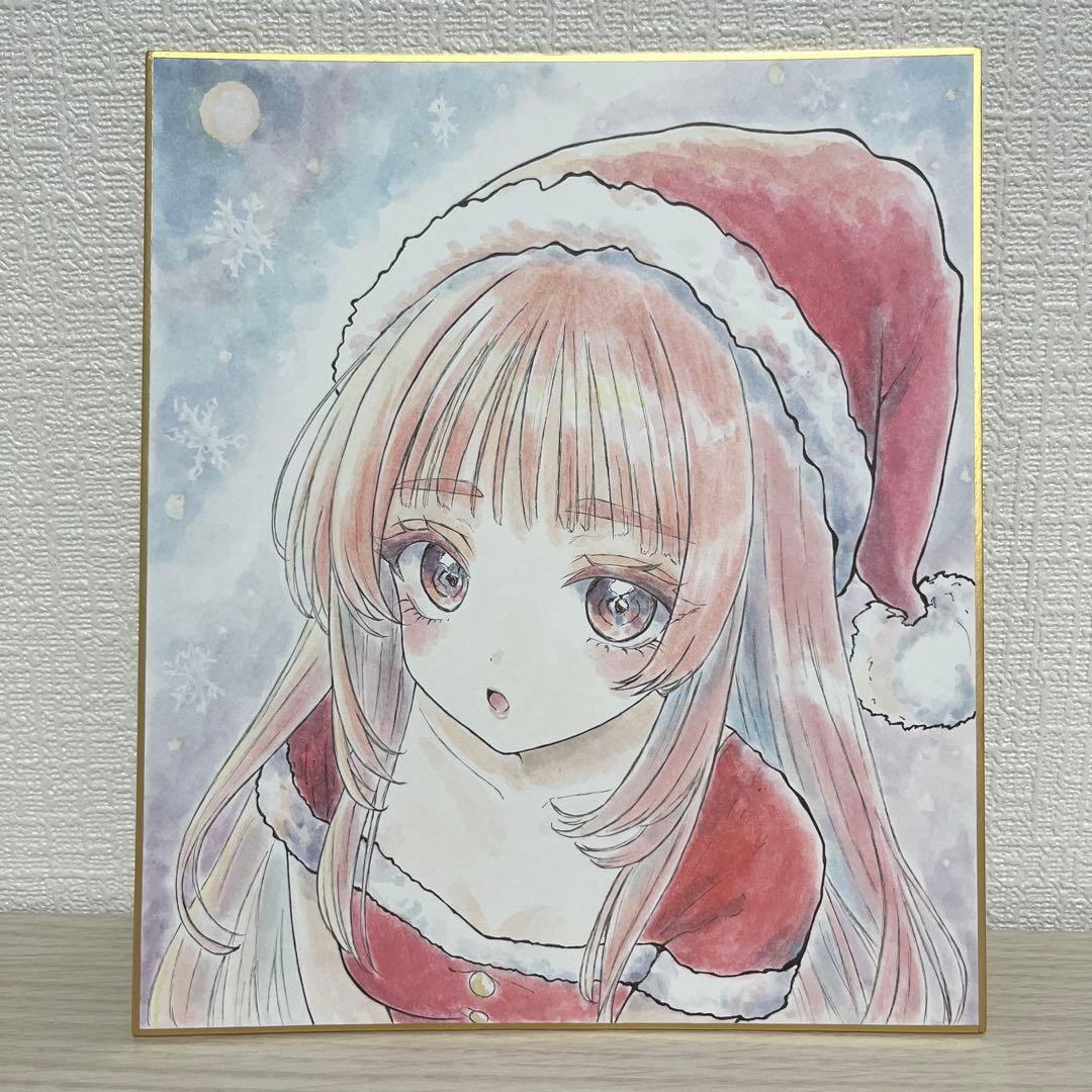 手描きイラスト　クリスマス　サンタ少女1、2セット　色紙イラスト