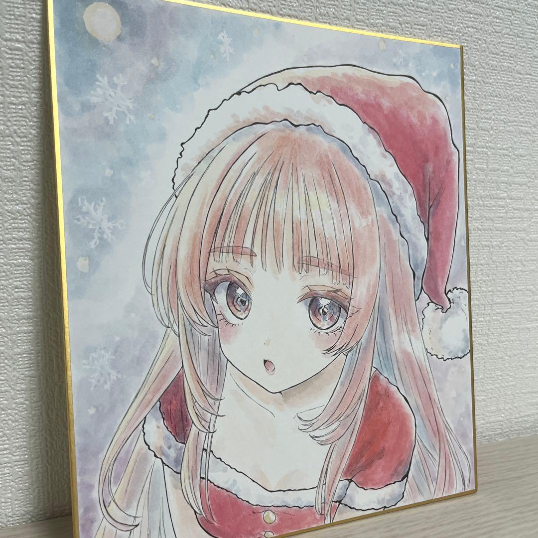 手描きイラスト　クリスマス　サンタ少女1、2セット　色紙イラスト
