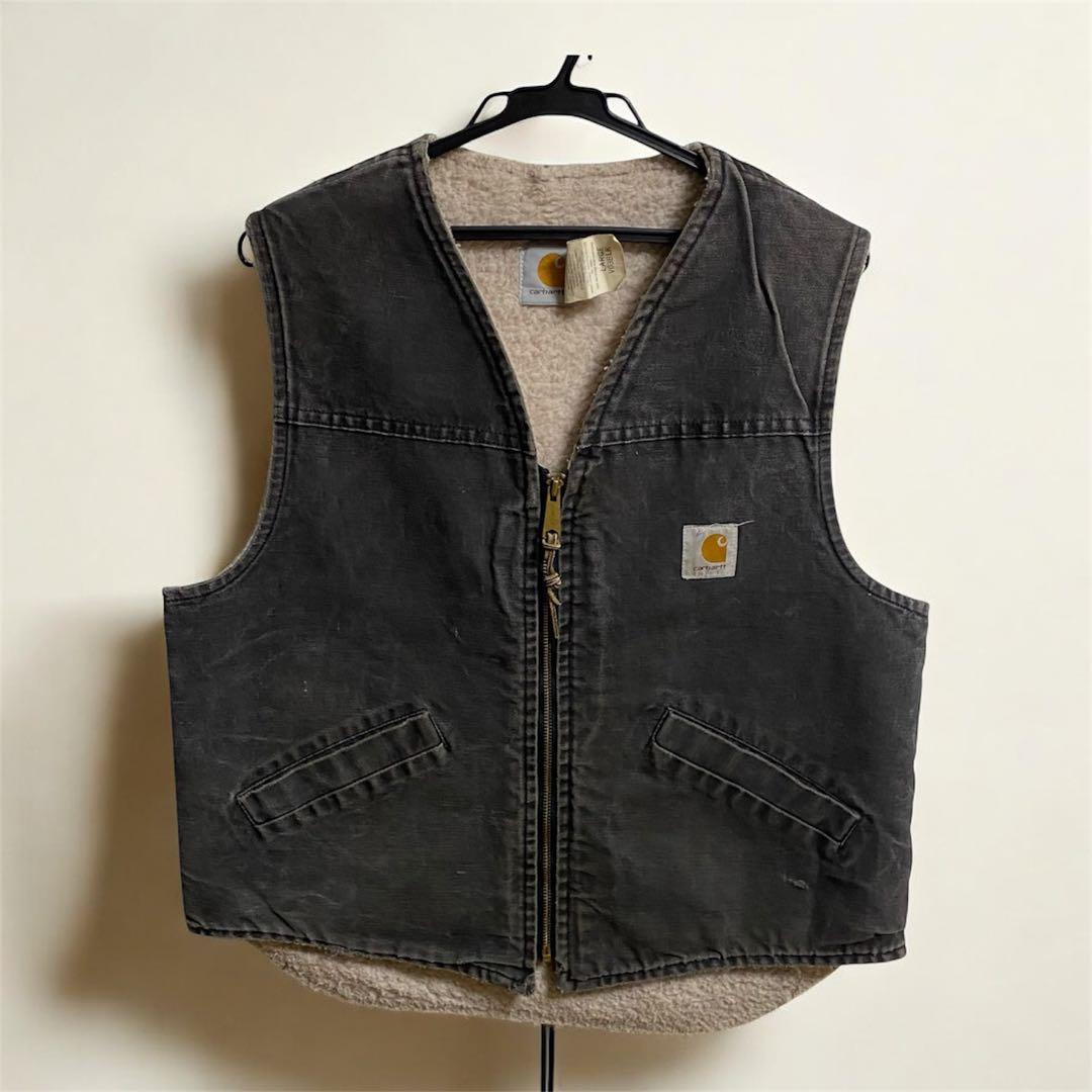 USA製 Ｌサイズ　スミクロ　フェードブラック　ダックベスト　裏ボア　カーハート