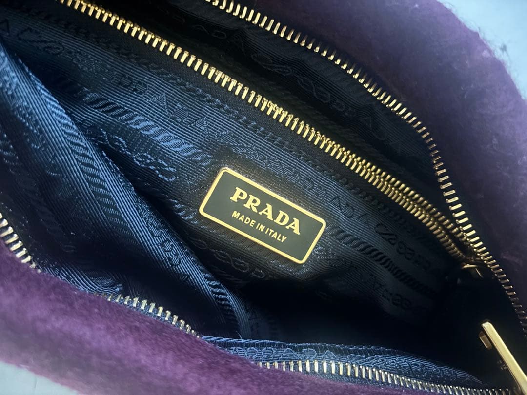 PRADA ファー クラッチバッグ グレー/ボルドー