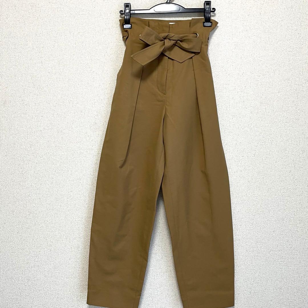 【美品】【最高級白タグ】マックスマーラ ワイドパンツ ブラウン ウエストリボン