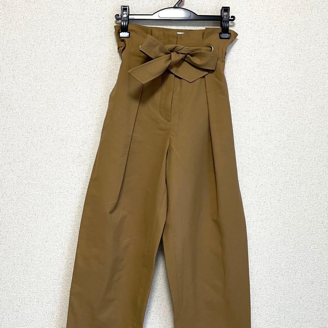 【美品】【最高級白タグ】マックスマーラ ワイドパンツ ブラウン ウエストリボン