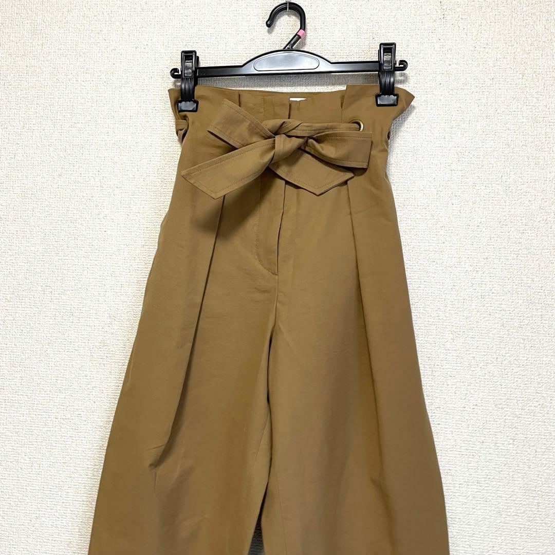 【美品】【最高級白タグ】マックスマーラ ワイドパンツ ブラウン ウエストリボン