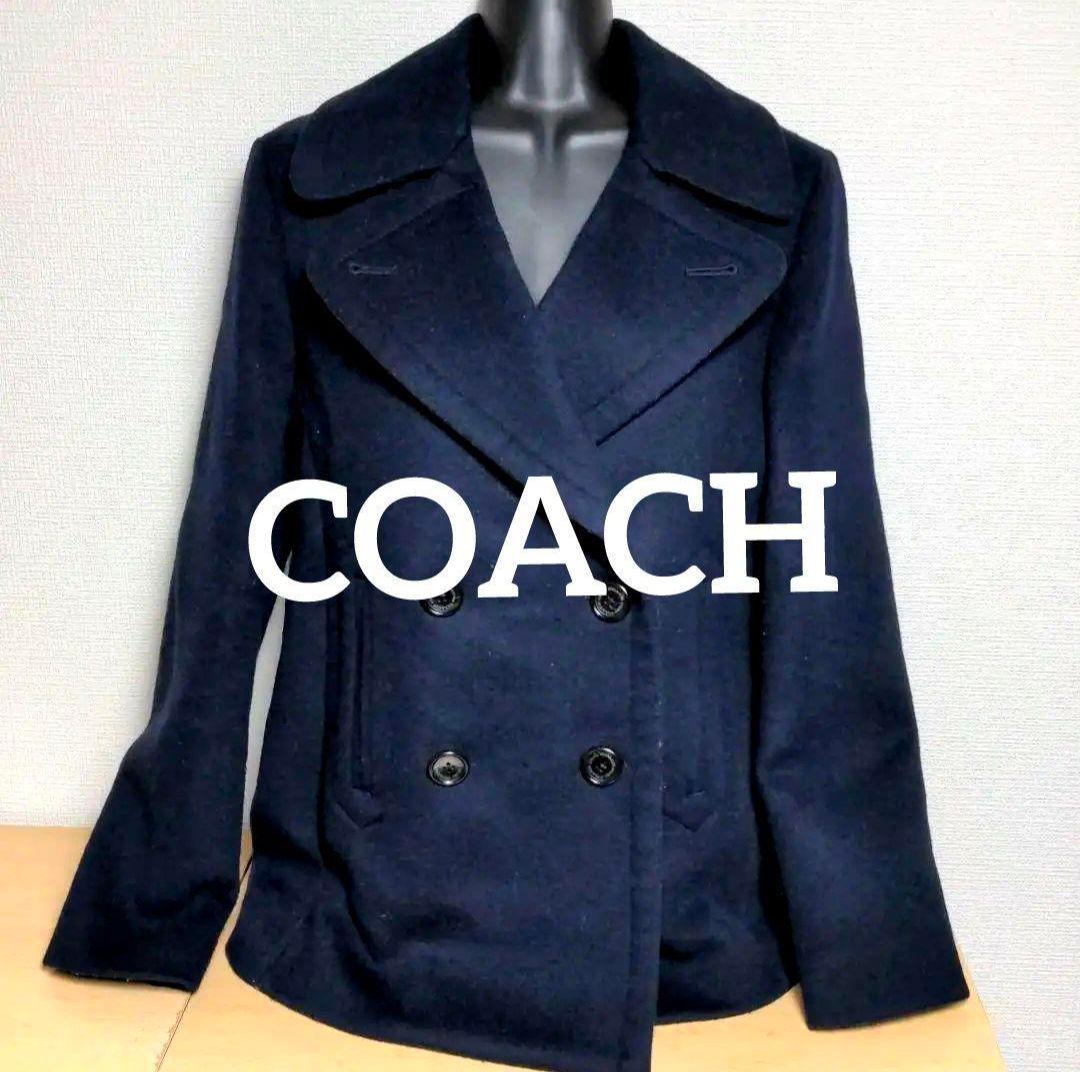 aq11. COACH ウールPコート ネイビー レディースLサイズ相当