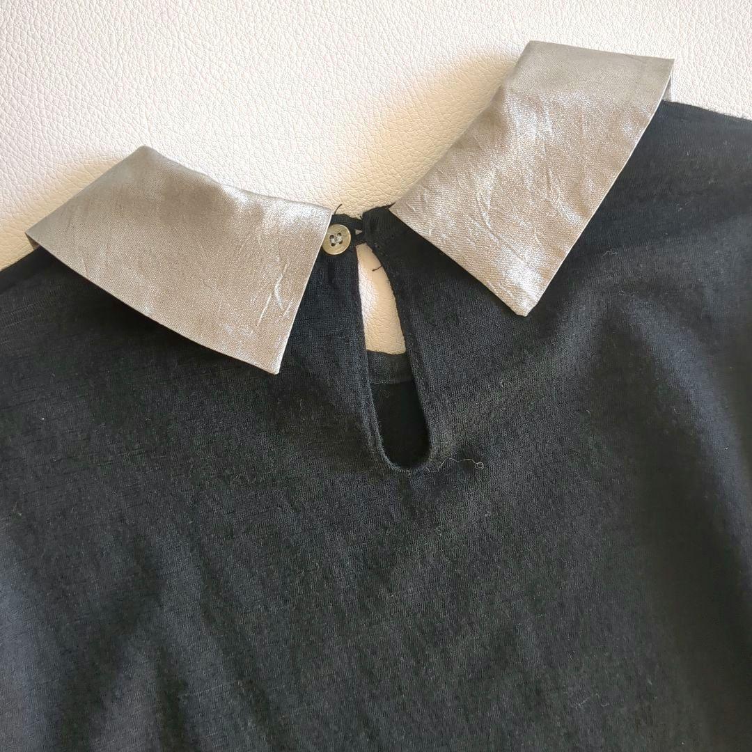 トリココムデギャルソン ニット 丸襟 バイカラー 黒 シルバー 薄手