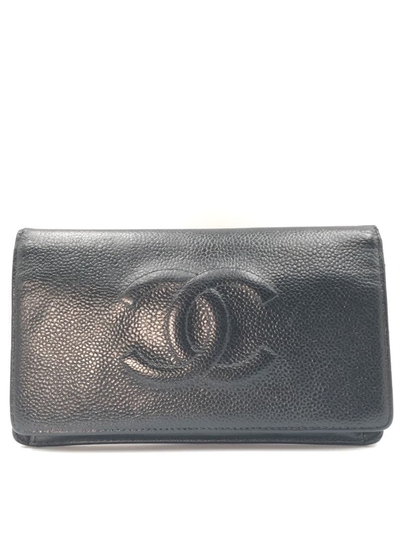J64 シャネル　CHANEL キャビアスキン　長財布
