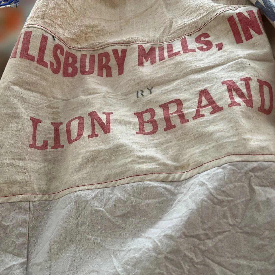 ライオンリメイクもんぺバルーンパンツ木綿　粉袋　古布襤褸　ダメージフィードサック