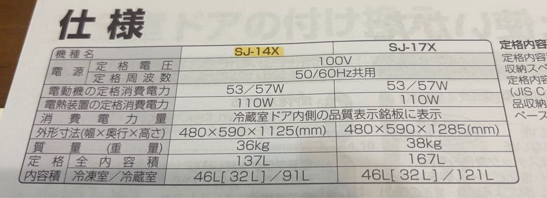 SHARP 冷蔵庫 SJ-14X 137L