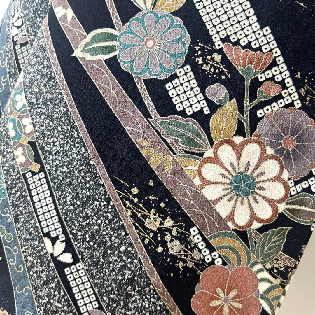 408 訪問着フルセット 正絹 濃紺 黒 金銀彩 たたき染め シック クール