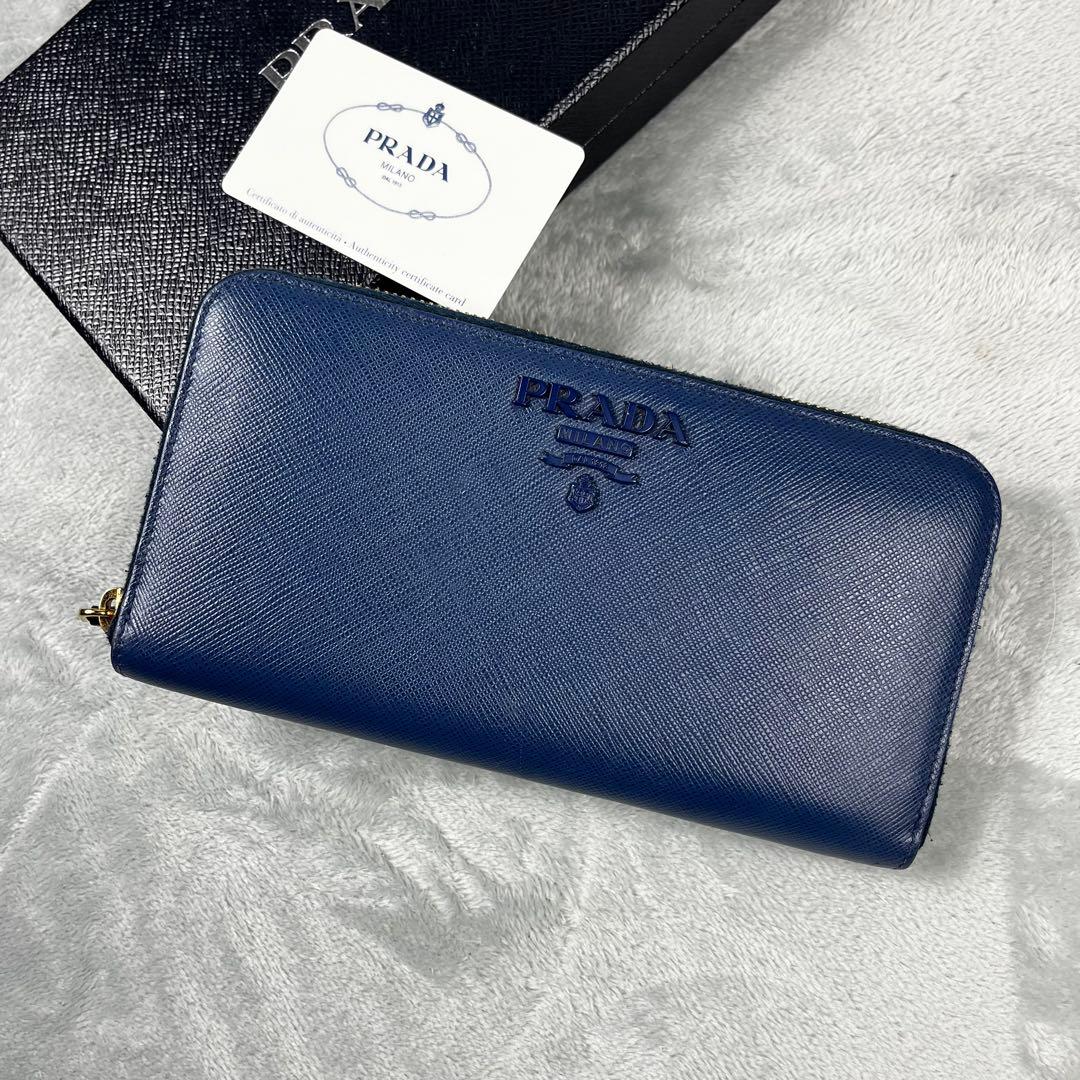 Prada プラダ 長財布 ラウンドファスナー ネイビー 1ML506