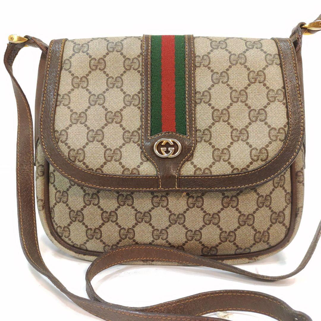 【美品】グッチ ショルダーバッグ レザー×PVC インターロッキング GG柄