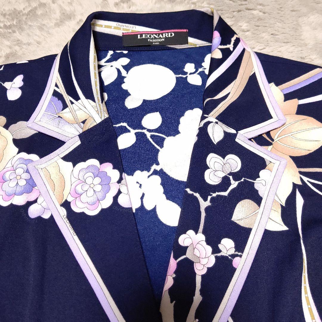 LEONARD ネイビー 花柄 テーラードジャケット カンカン