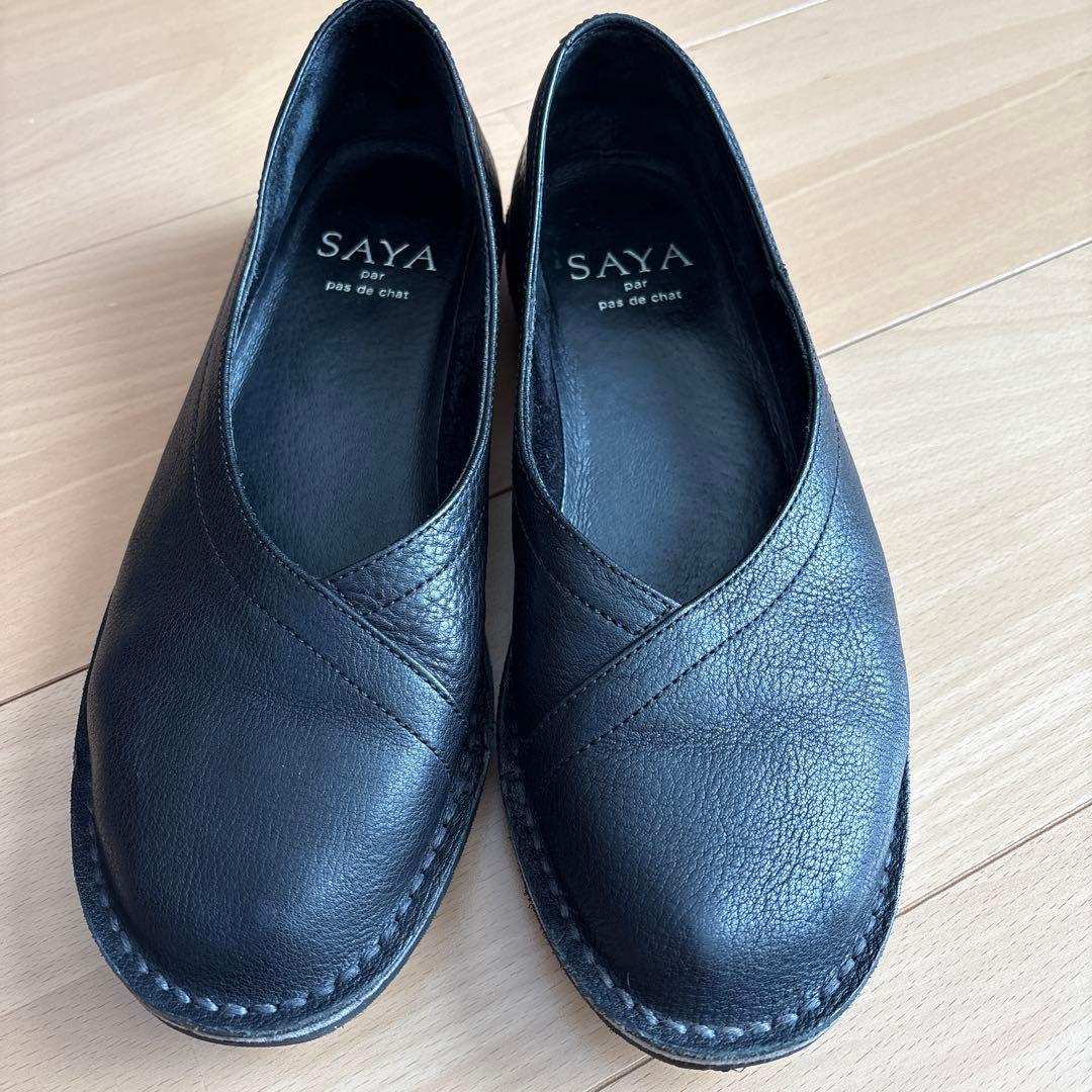 SAYA フラットシューズ スリッポン フラット 本革 ブラック 24.5