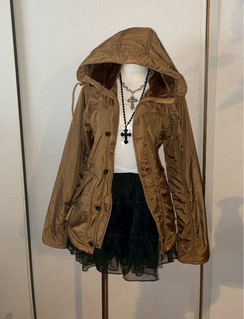 レアカラー　y2k平成ギャル00s光沢ボアシャーリングパーカー　ゴシック