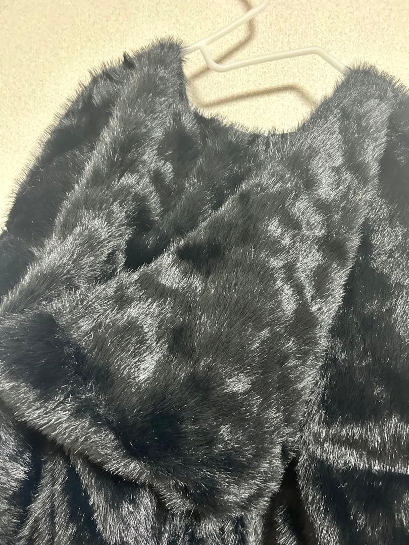 MISAMARU フェイクファーフード羽織 ブラック Lサイズ