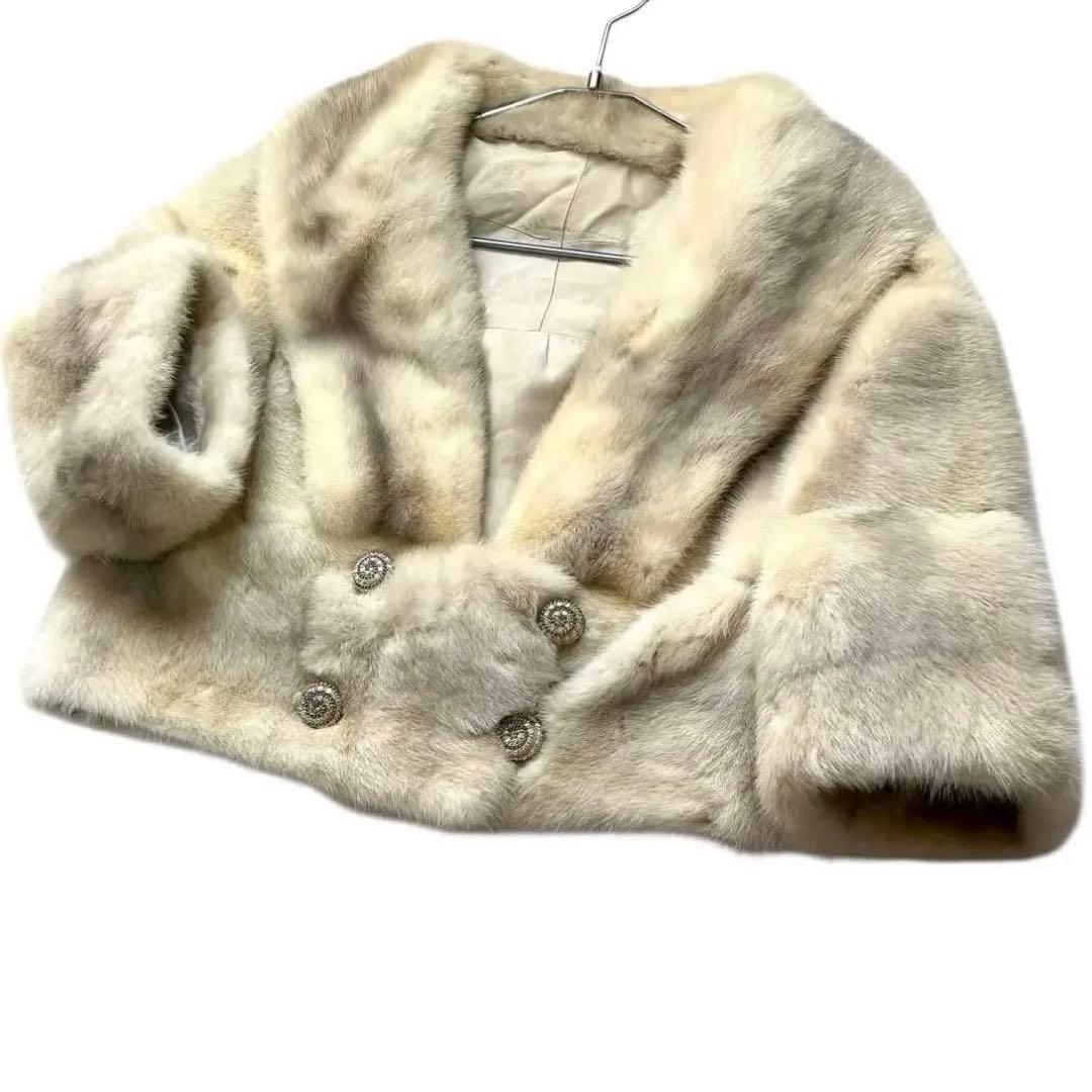 希少デザイン クロップド丈 クロスミンク パール リアルファーコート 本毛皮