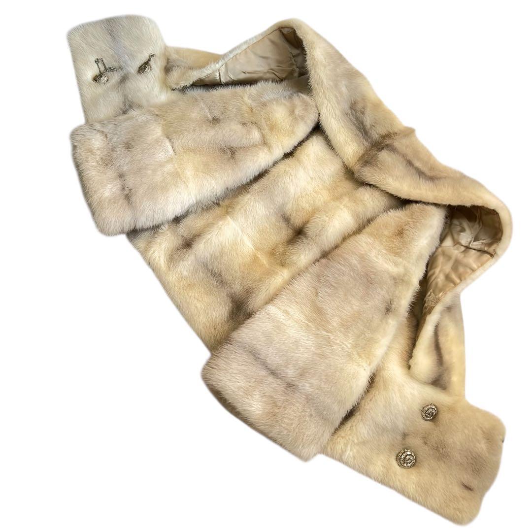 希少デザイン クロップド丈 クロスミンク パール リアルファーコート 本毛皮