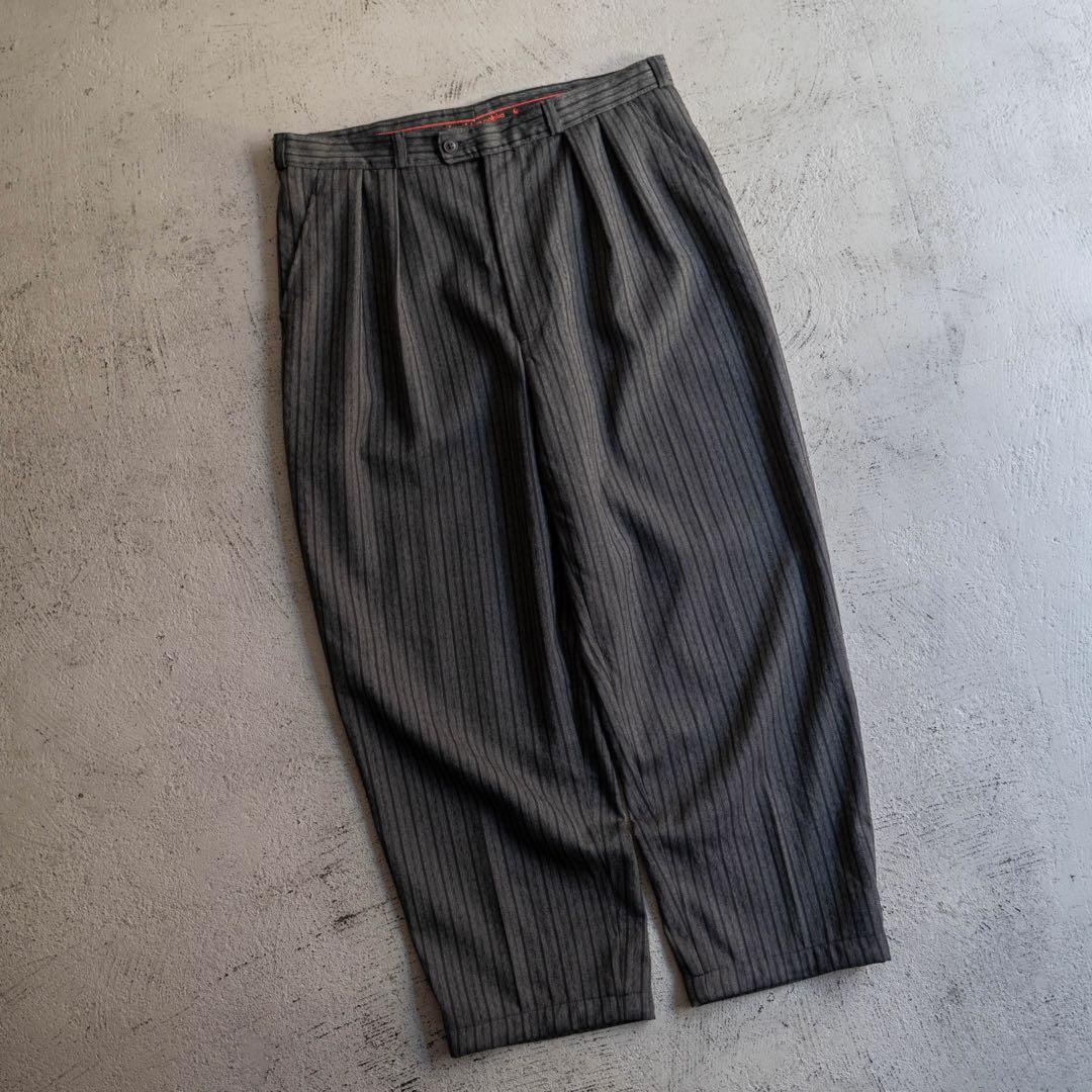 80s vintage 東ドイツ製 ツータック ストライプ ワイドスラックス