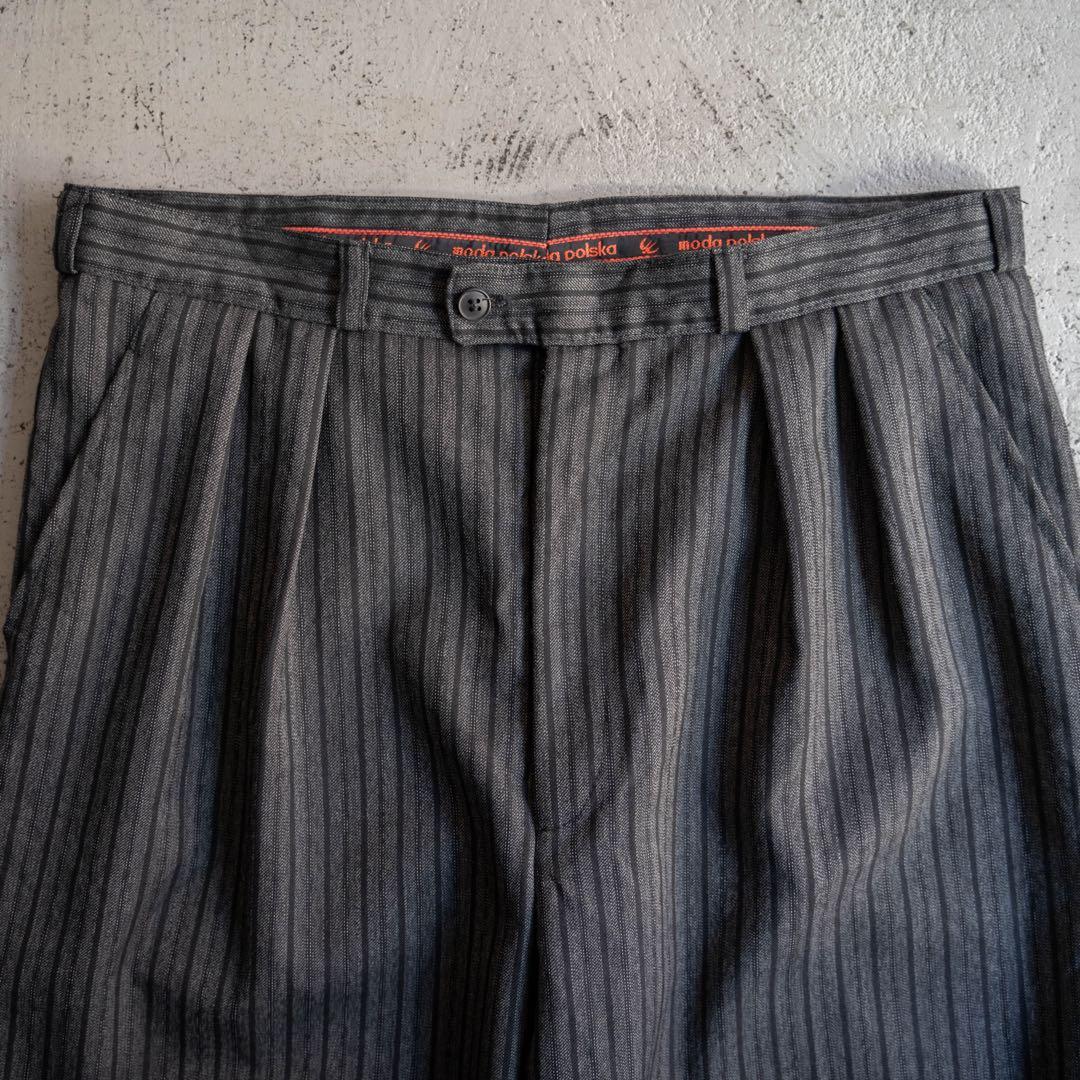 80s vintage 東ドイツ製 ツータック ストライプ ワイドスラックス