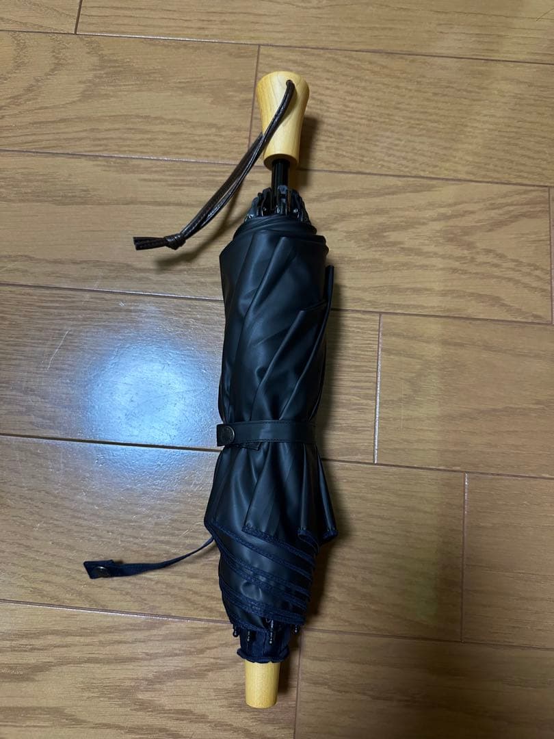 サンバリア100 ネイビー無地　２段折り　木ストレート手元