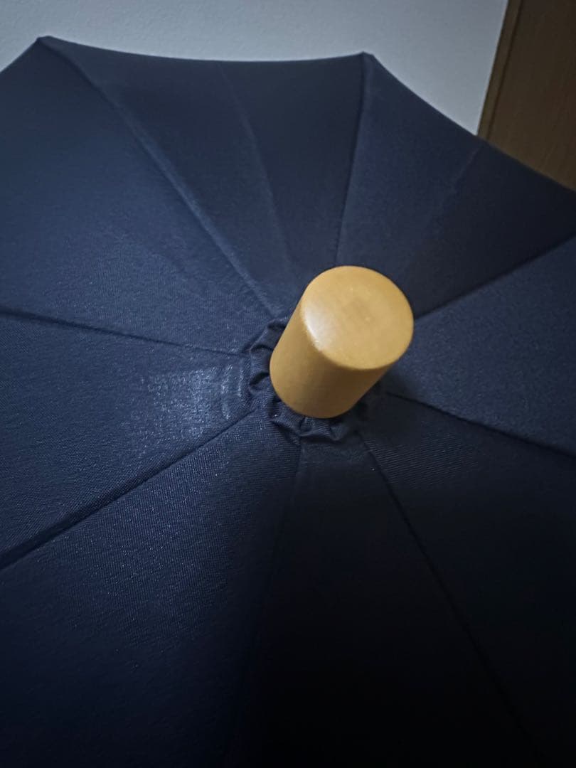 サンバリア100 ネイビー無地　２段折り　木ストレート手元