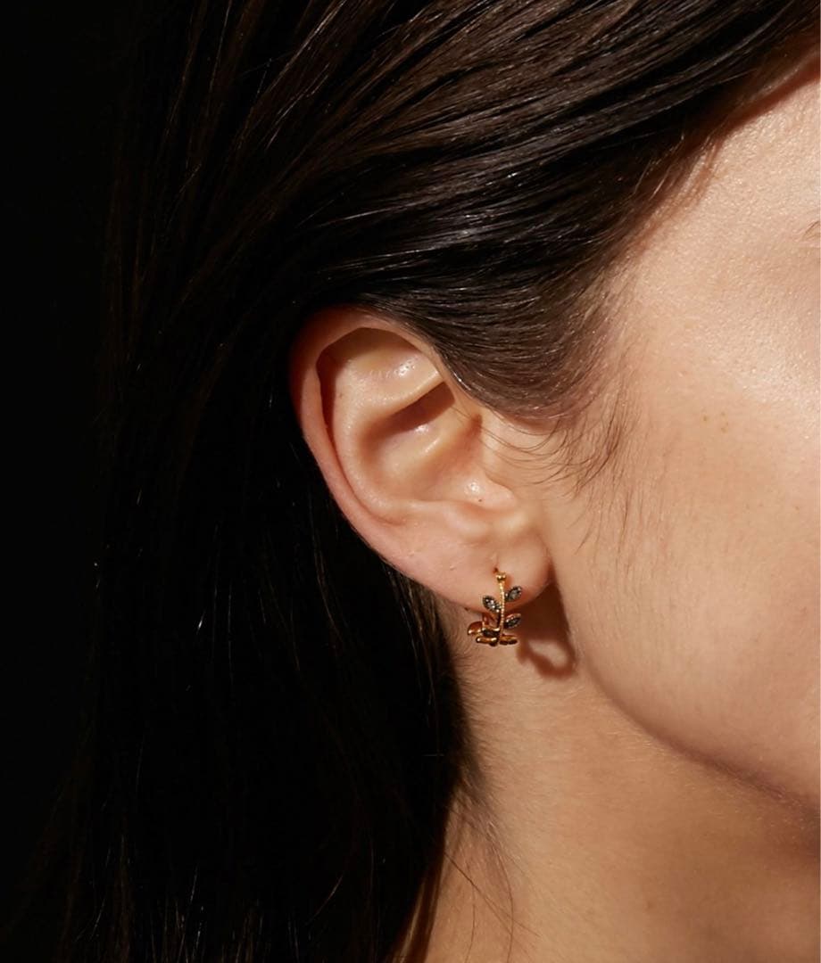 [citronnier] リーフ パヴェダイヤモンド ミニフープ シングルピアス