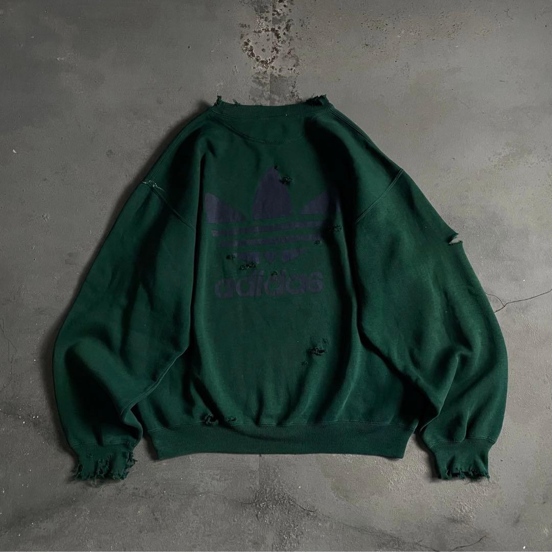 90's adidas”両面プリント”銀タグ“ペンキ“常田“boro sweat