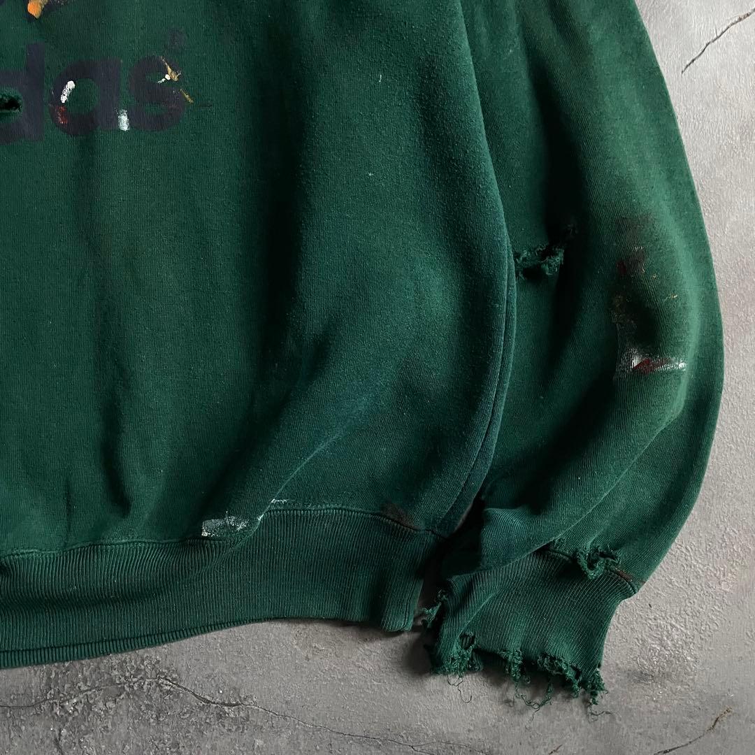 90's adidas”両面プリント”銀タグ“ペンキ“常田“boro sweat