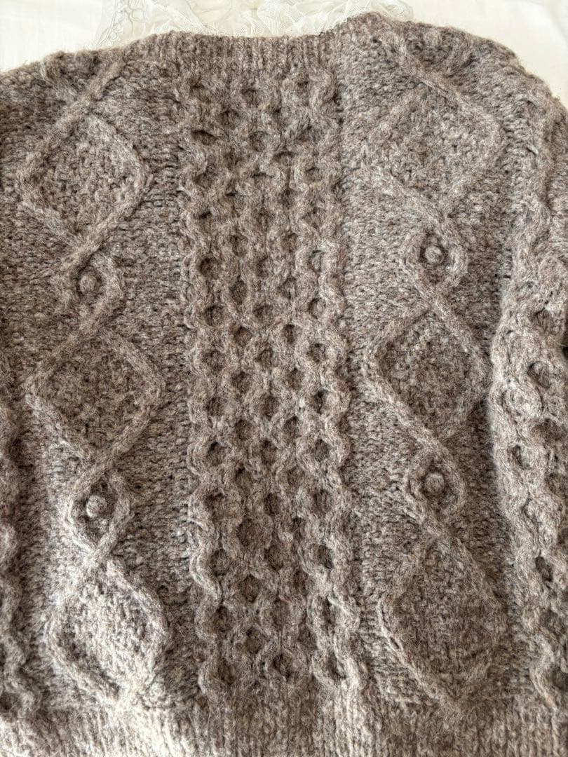 グレー ウール 手編み カーディガン フランスアンティークレース アルパカ