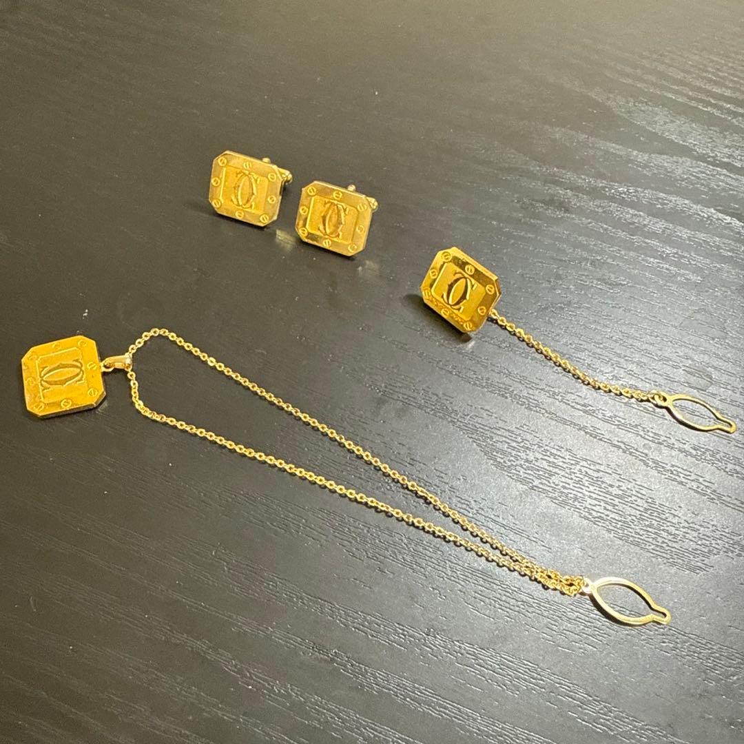 Cartier カルティエ　ビンテージカフス、タイタック、タイチェーンセット